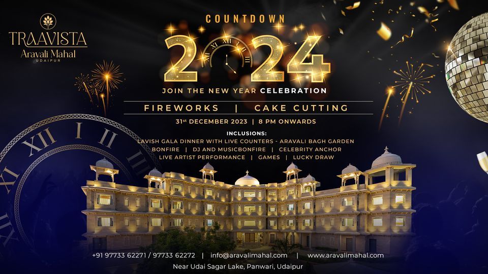 Countdown 2024 Join New Year Eve Celebrations Aravali Mahal, Udaipur