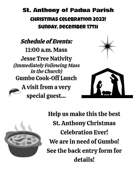 St. Anthony Parish Christmas Celebration & Gumbo Cook Off St. Anthony