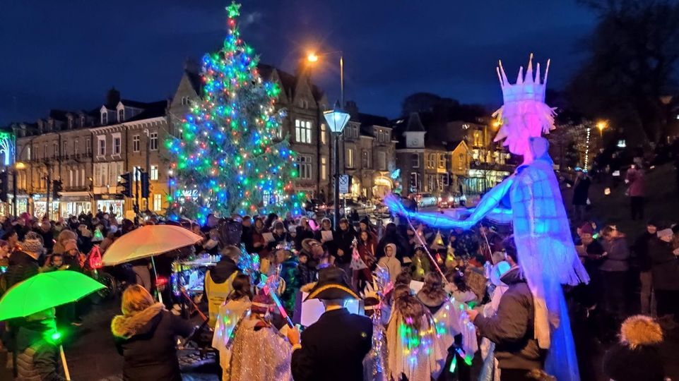 Lantern Parade before Buxton Xmas Light Switch On Spring Gardens