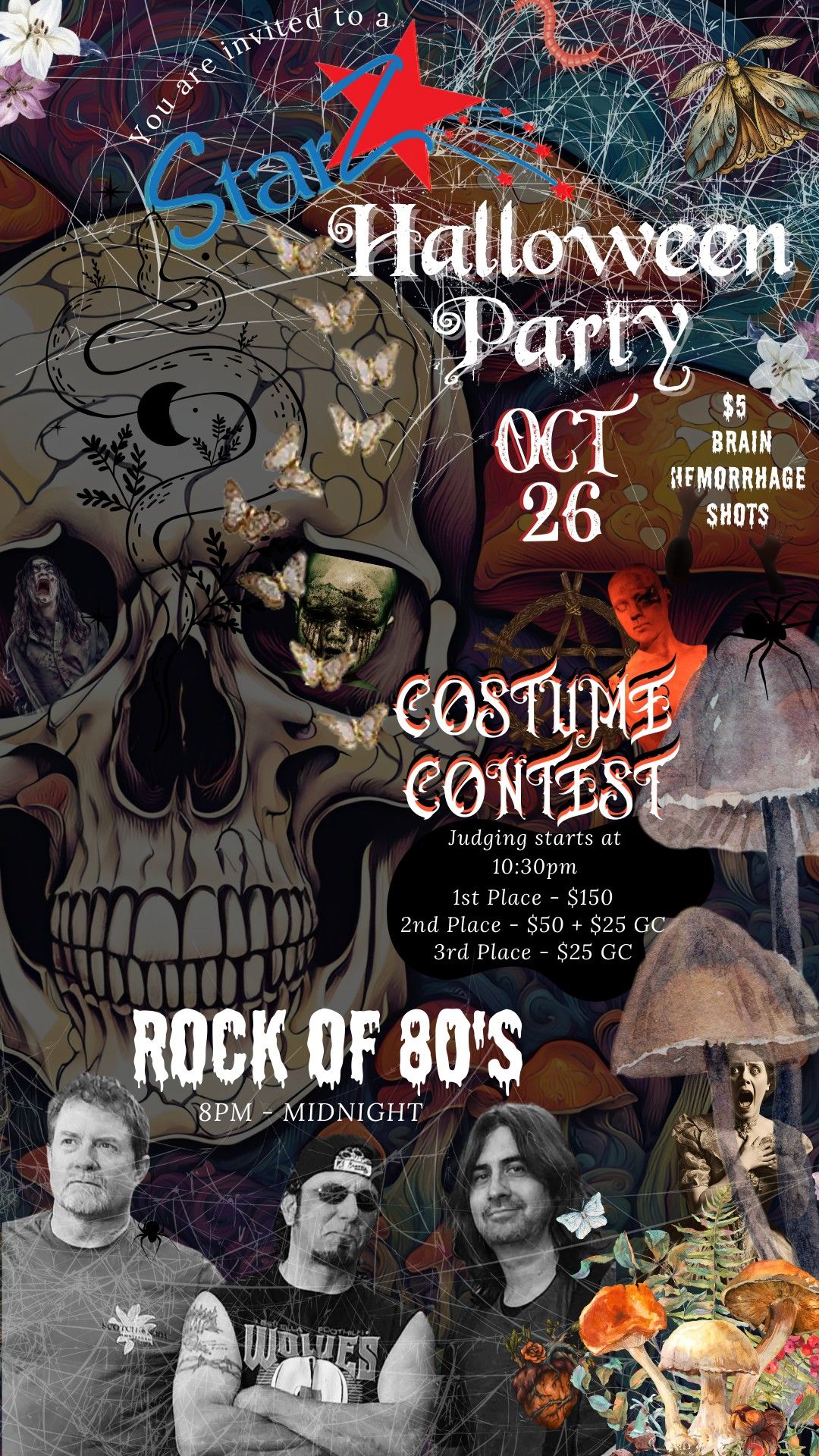 StarZ HALLOWEEN PARTY & COSTUME CONTEST w\/ ROCK OF 80'S!