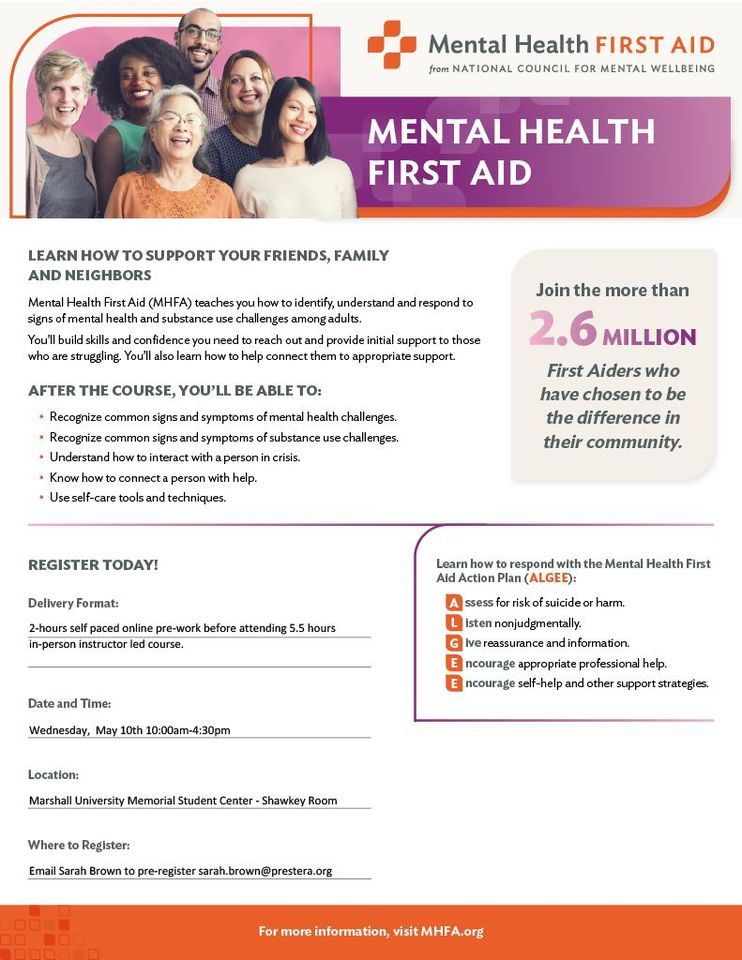 Mental Health First Aid Training Marshall University, Huntington, WV May 10, 2023