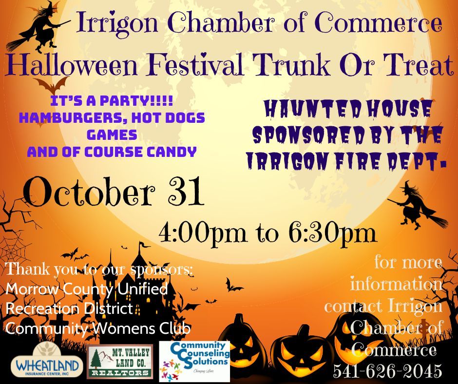 Irrigon Trunk or Treat and Haunted House Irrigon Chamber of Commerce October 31, 2023