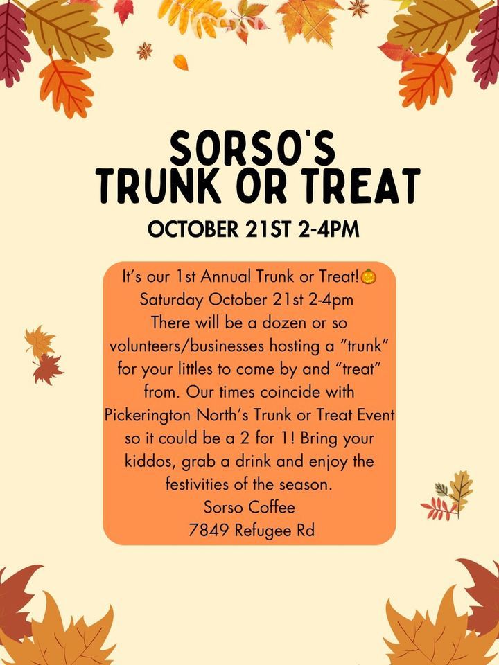 1st Annual Trunk or Treat Sorso Coffee, Pickerington, OH October 21