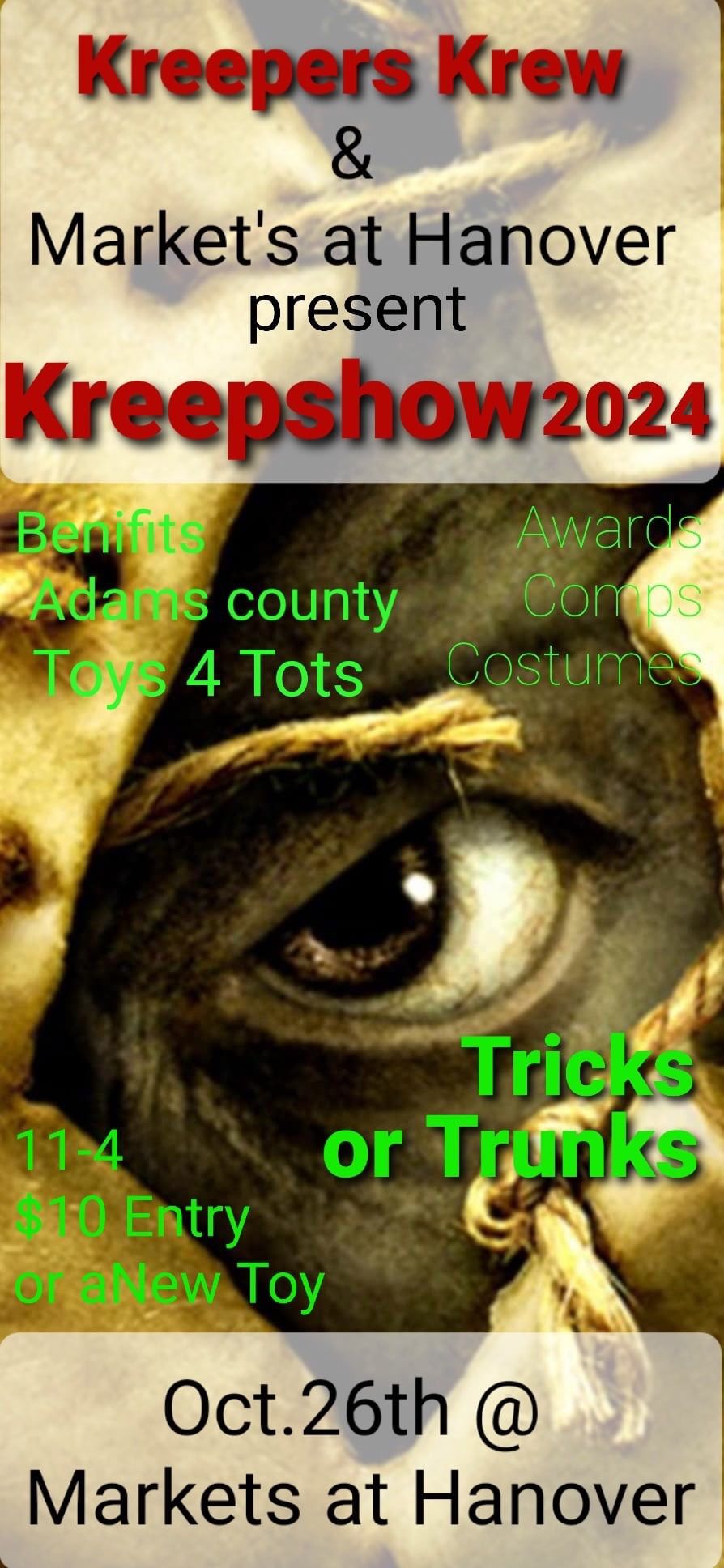 1st annual Kreepshow Halloween car show and toy drive presented by the Markets at Hanover