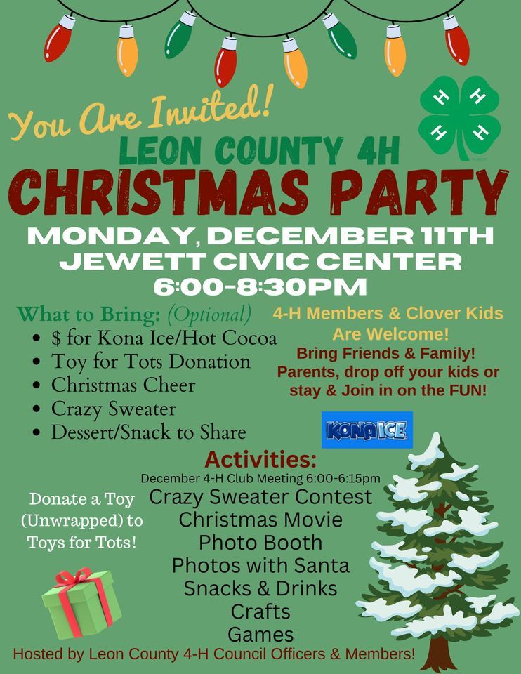 4-H Christmas Party/December 4-H Club Meetings | Jewett Area Chamber of ...