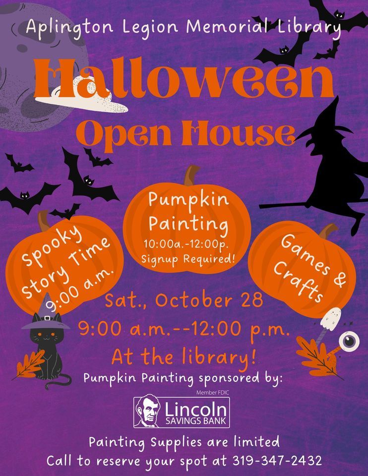 Halloween Open House at the Library! Aplington Public Library