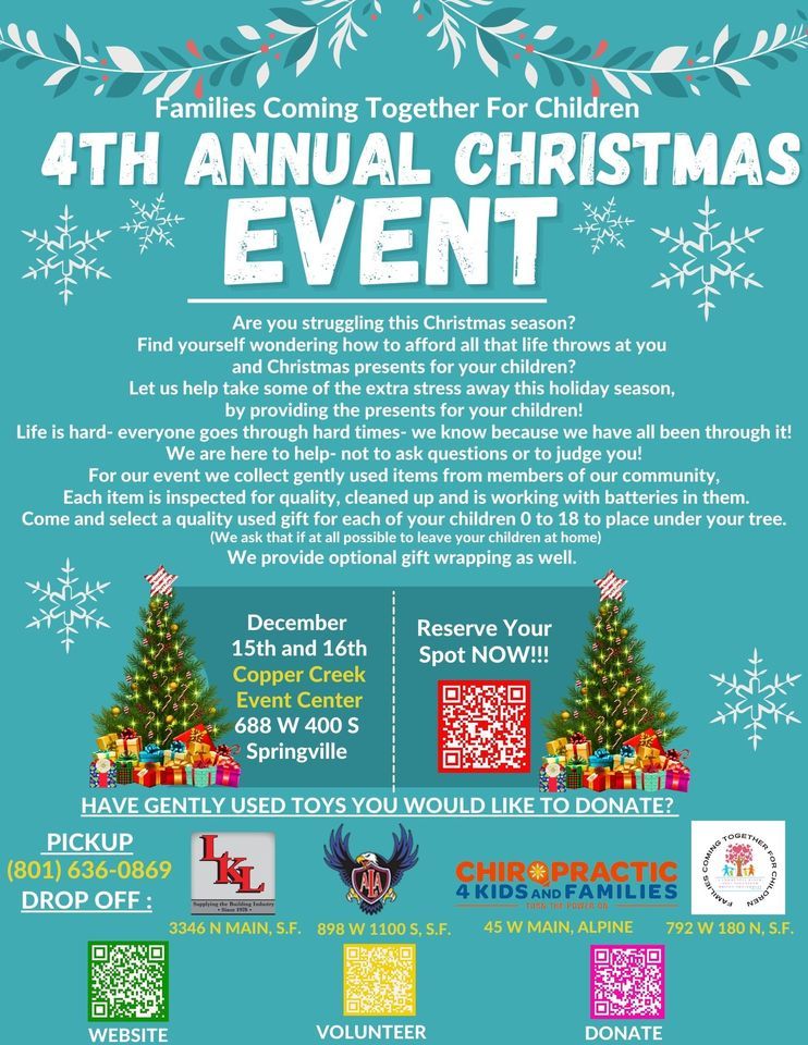 4TH ANNUAL CHRISTMAS EVENT Copper Creek Event Center, Springville, UT