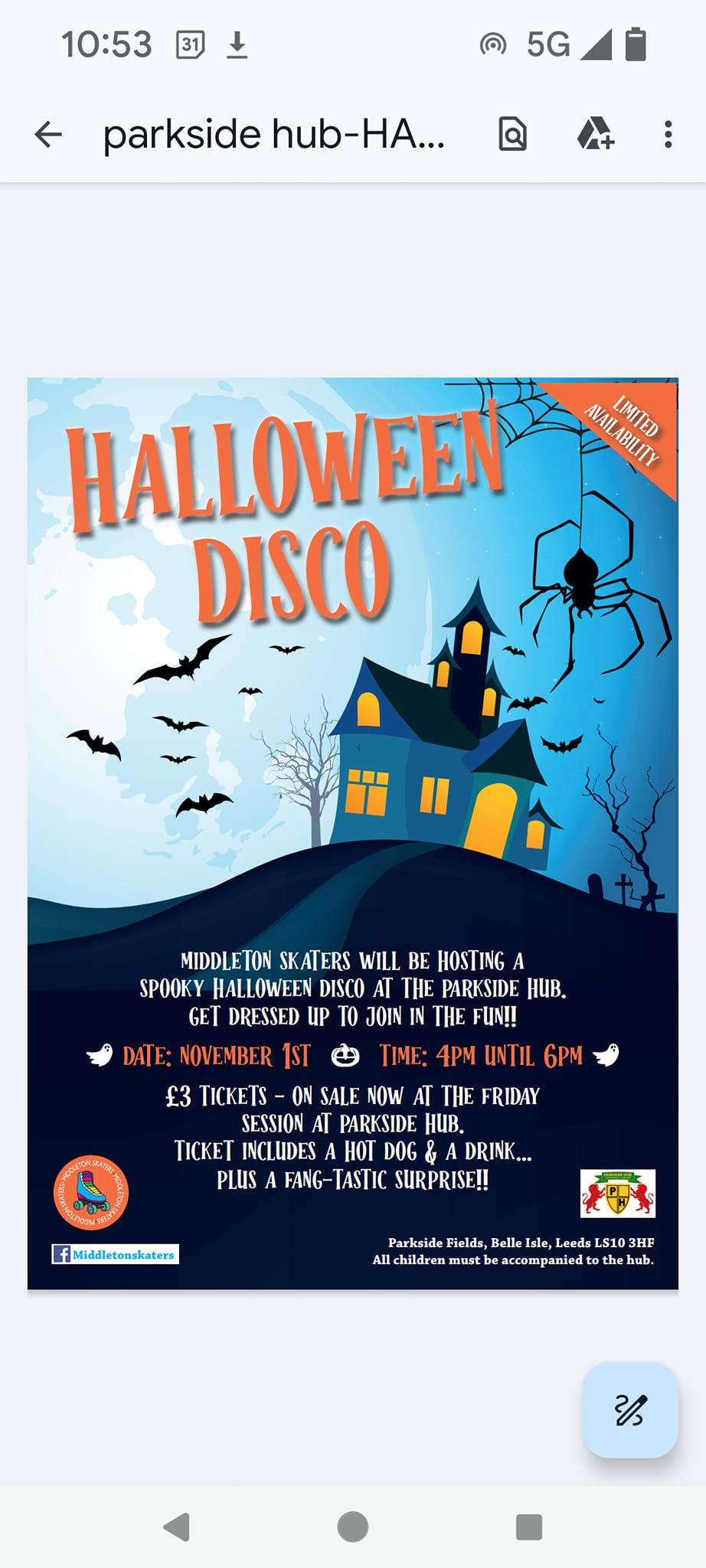 Halloween Disco at Parkside Hub 