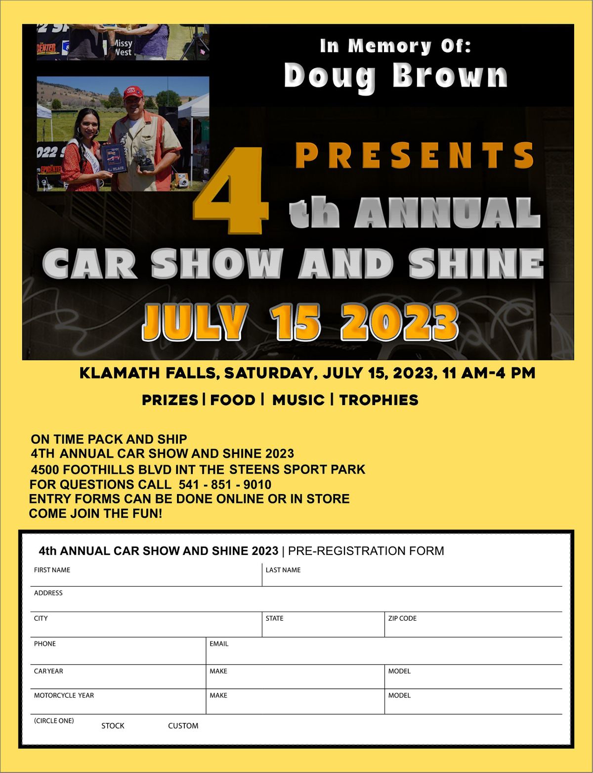 ON TIME PACK AND SHIP 4TH ANNUAL CAR SHOW AND SHINE 4500 Foothills