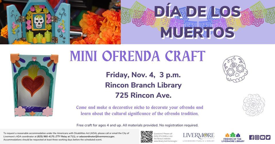 Día de los Muertos: Mini Ofrenda Craft / Manualidad para la Ofrenda | 725  Rincon Ave, Livermore, CA 94551-6524, United States | November 4, 2022