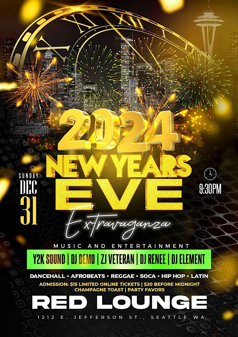 2024 New Years Eve Extravaganza Red Lounge, Seattle, WA December 31