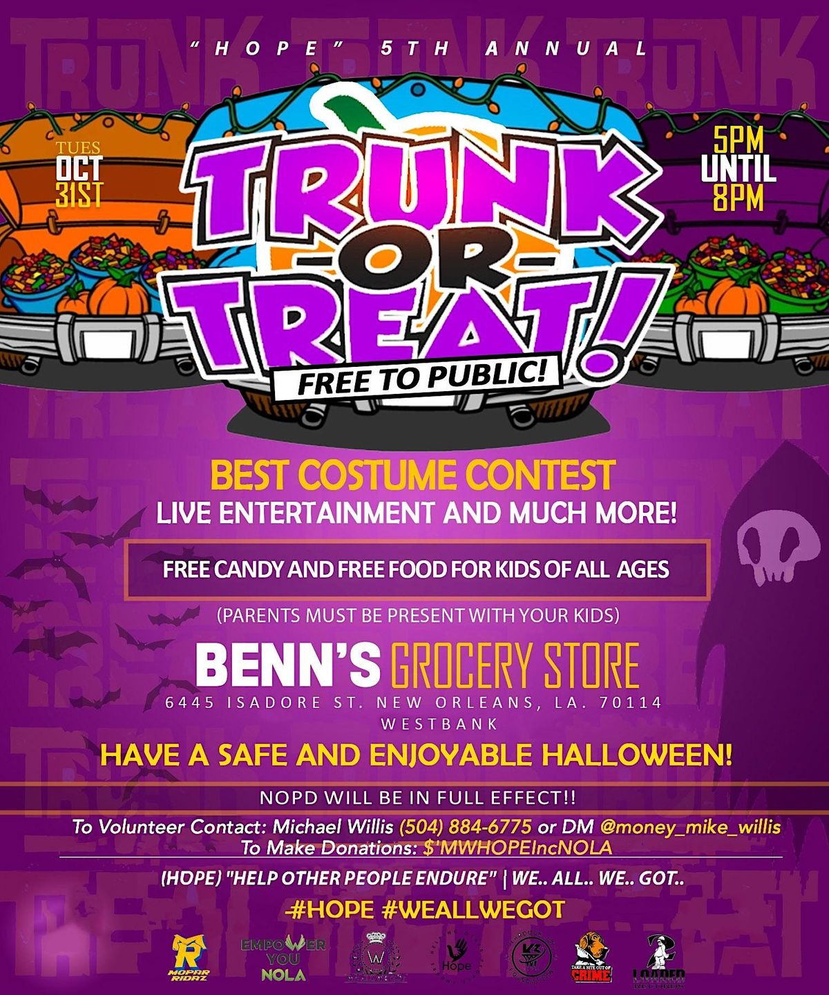 HOPE TRUNK-OR-TREAT BEST COSTUME CONTEST | Benn's Grocery, New Orleans ...