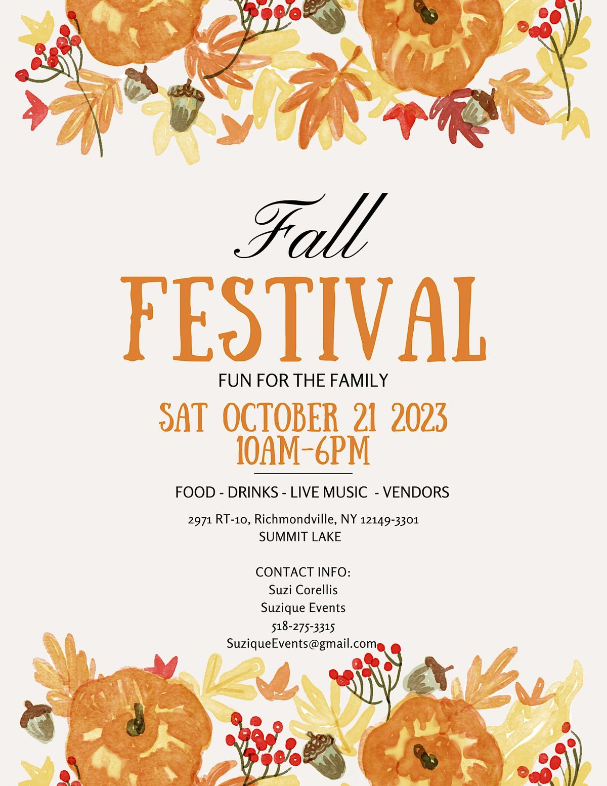 Fall Fest at Summit Lake | 2971 NY-10, Richmondville, NY | October 21, 2023