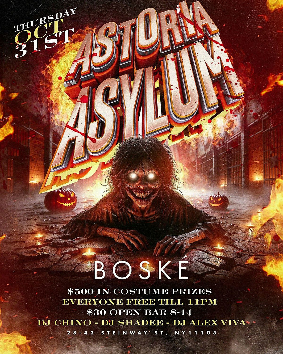 Astoria Asylum at Boske with Open Bar & $500 in Costume Prizes