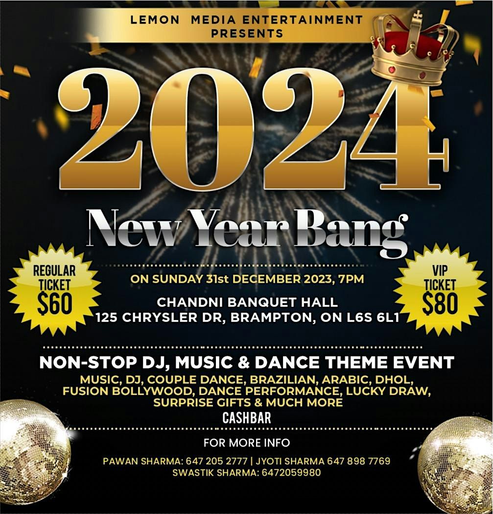 New Year Bang 2024 | Chandni Banquet Hall, Brampton, ON | December 31 ...