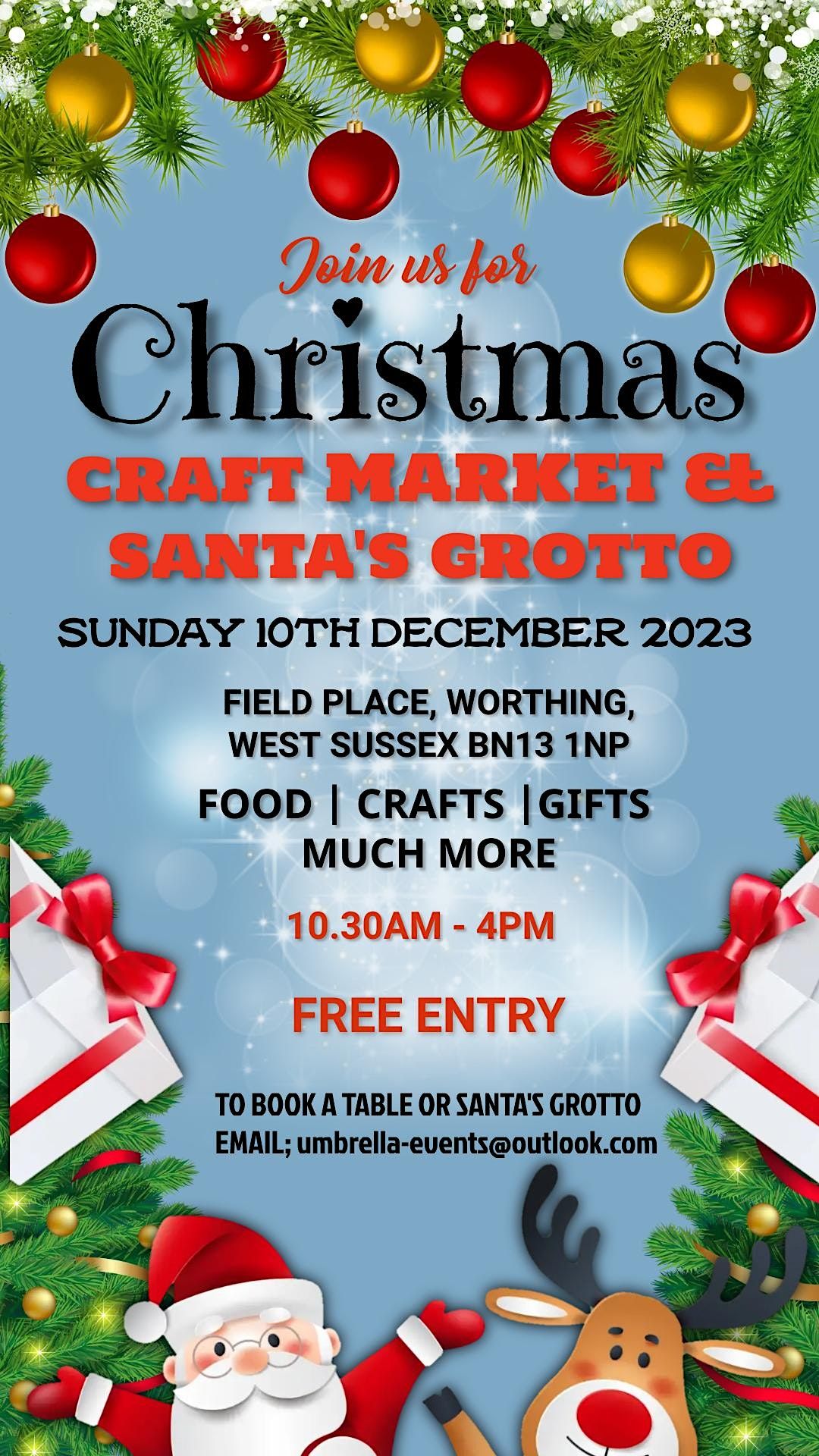 Christmas Craft & Gift Fair with Santas Grotto Field Place, Worthing