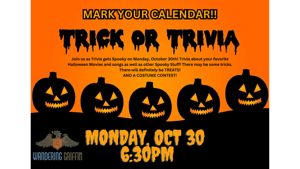 Trick or Treat Trivia Halloween Trivia Night Wandering Griffin