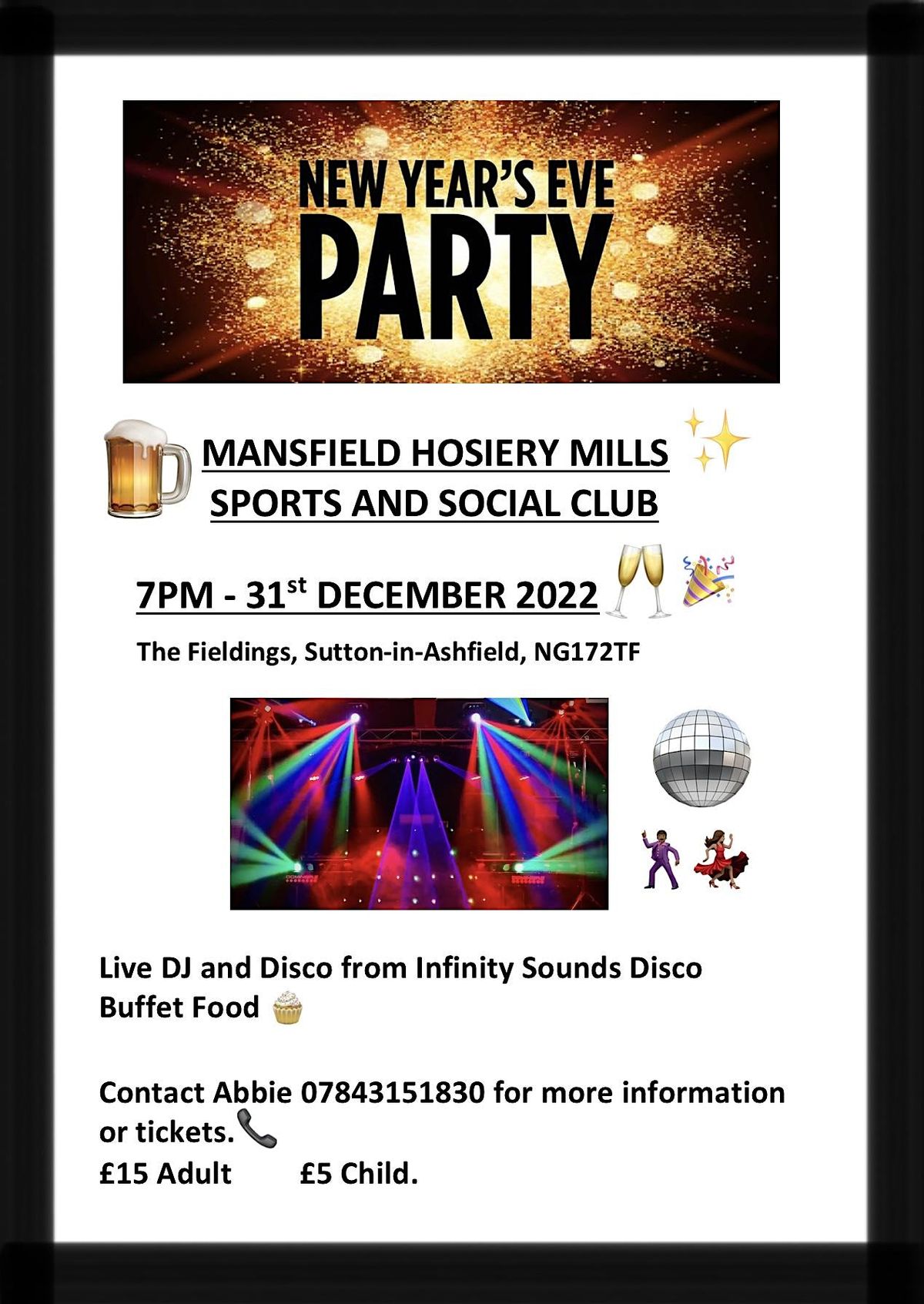 New Years Eve 2022 Mansfield Hosiery Mills Sports & Social Club