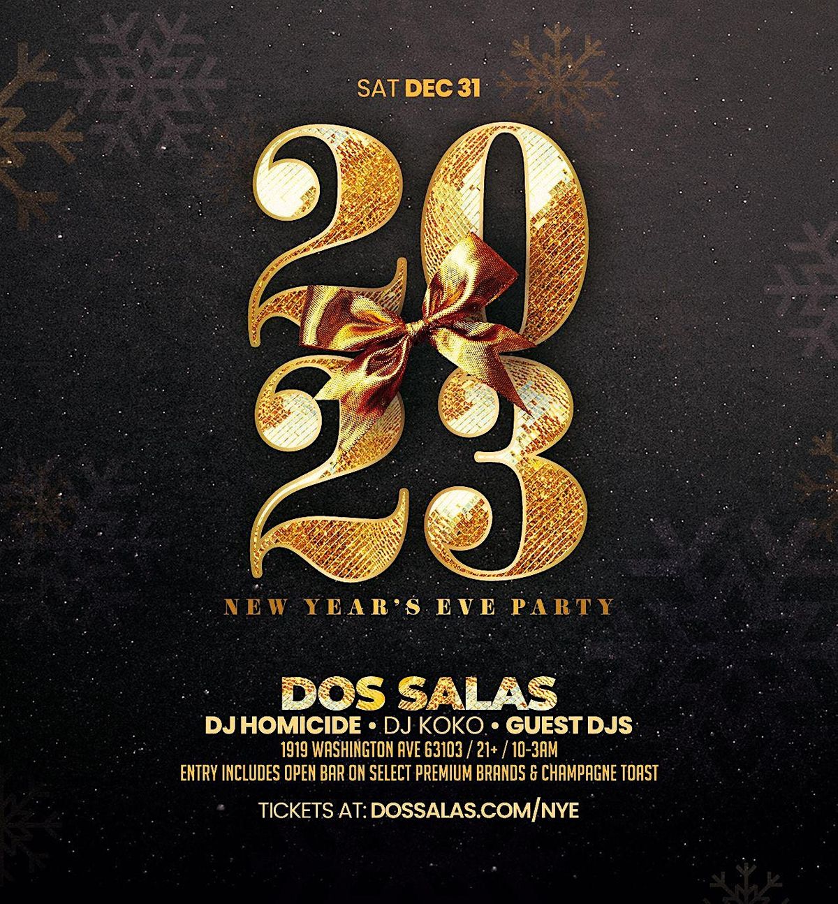 STL New Years Eve Celebration 2023 W. Open Bar at DOS SALAS Dos Salas