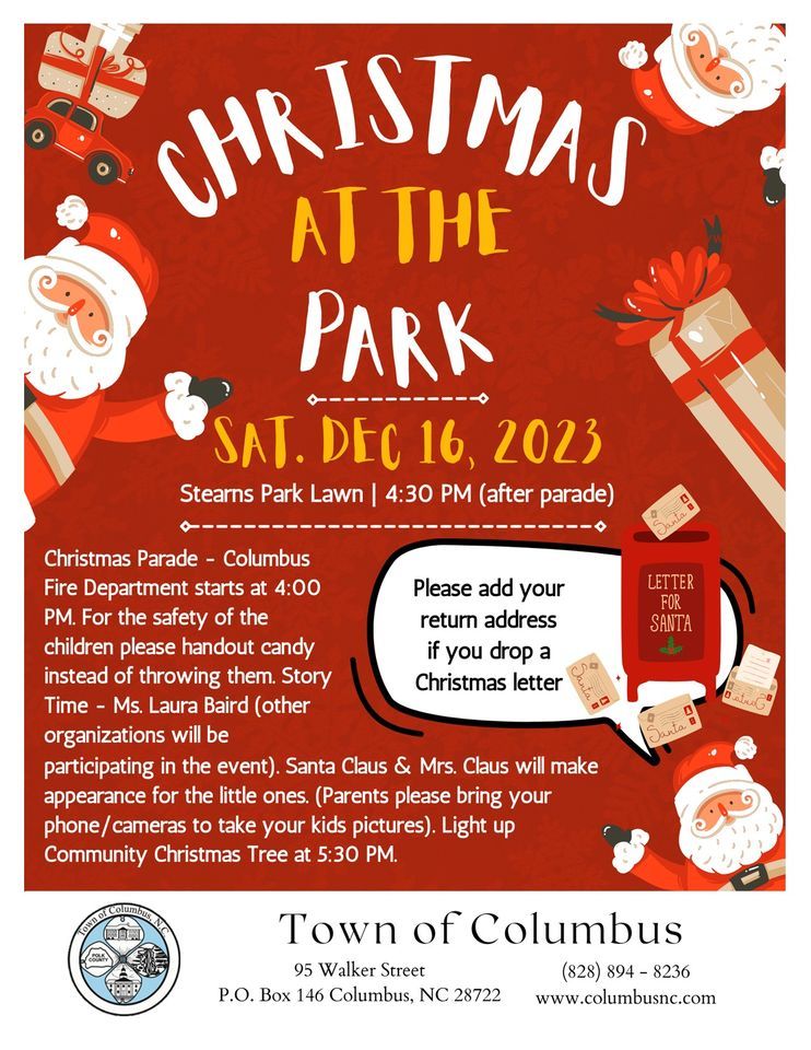 Christmas at the Park Stearns Park, Landrum, SC December 16, 2023