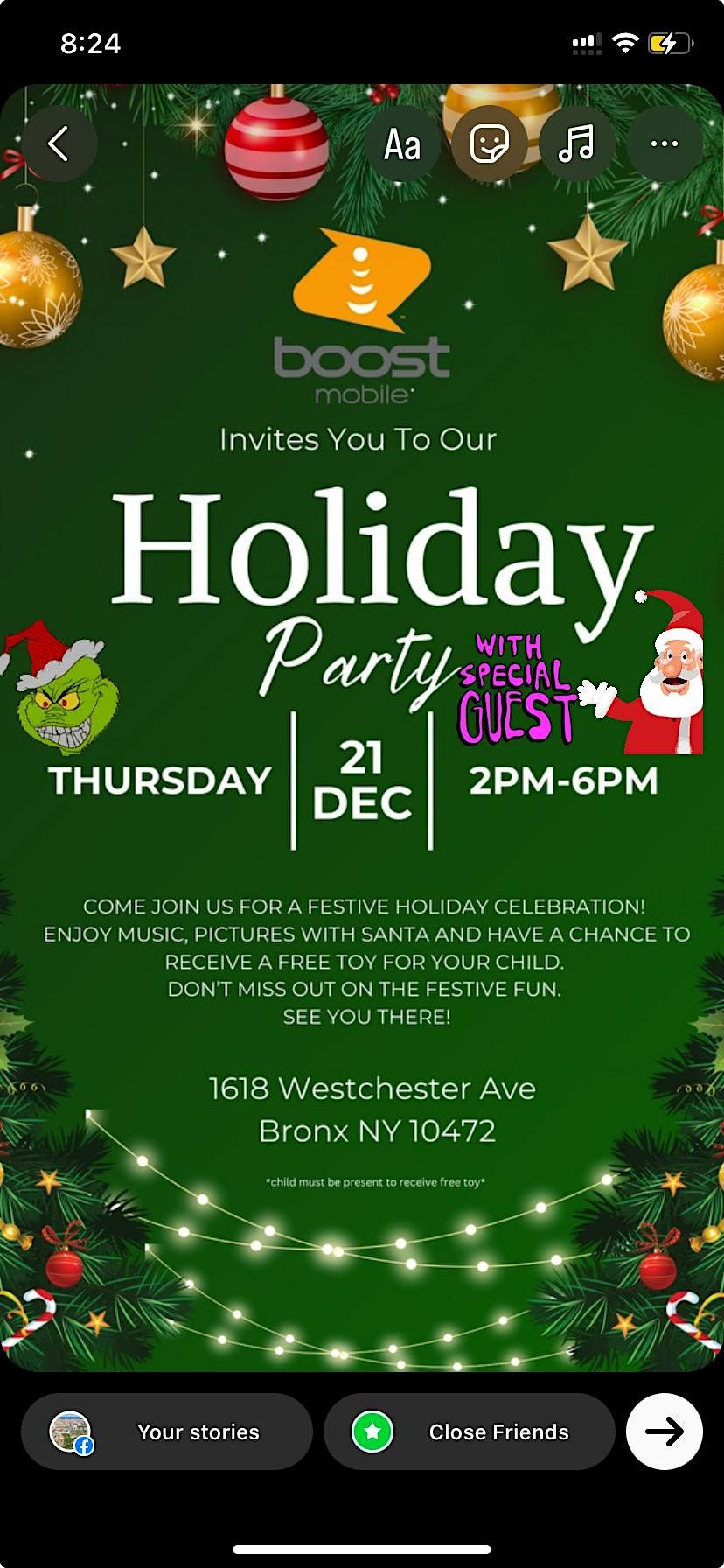 Boost Mobile Holiday Party w Special Guests... The Grinch & Santa Clause