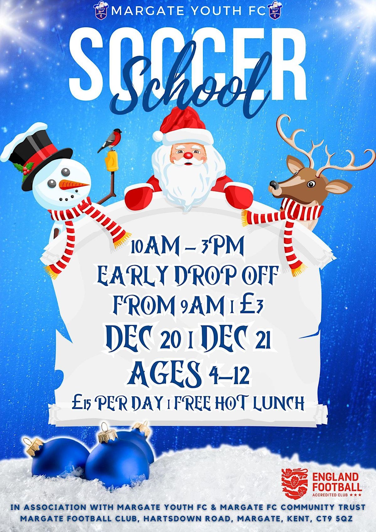 Christmas Soccer School Margate Football Club December 20 to
