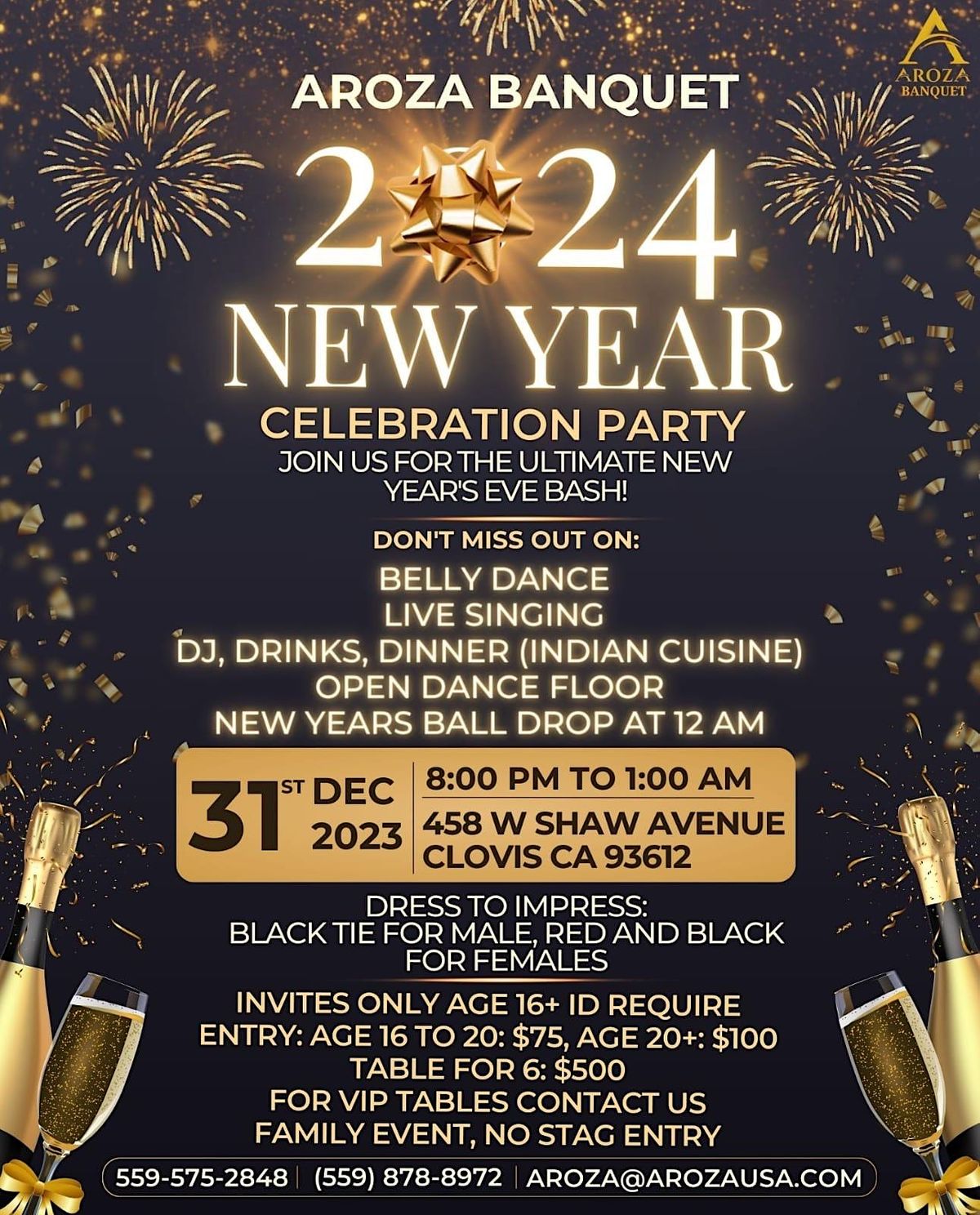 2024 New Year EVE Aroza Banquet, West Shaw Avenue, Clovis, CA, USA