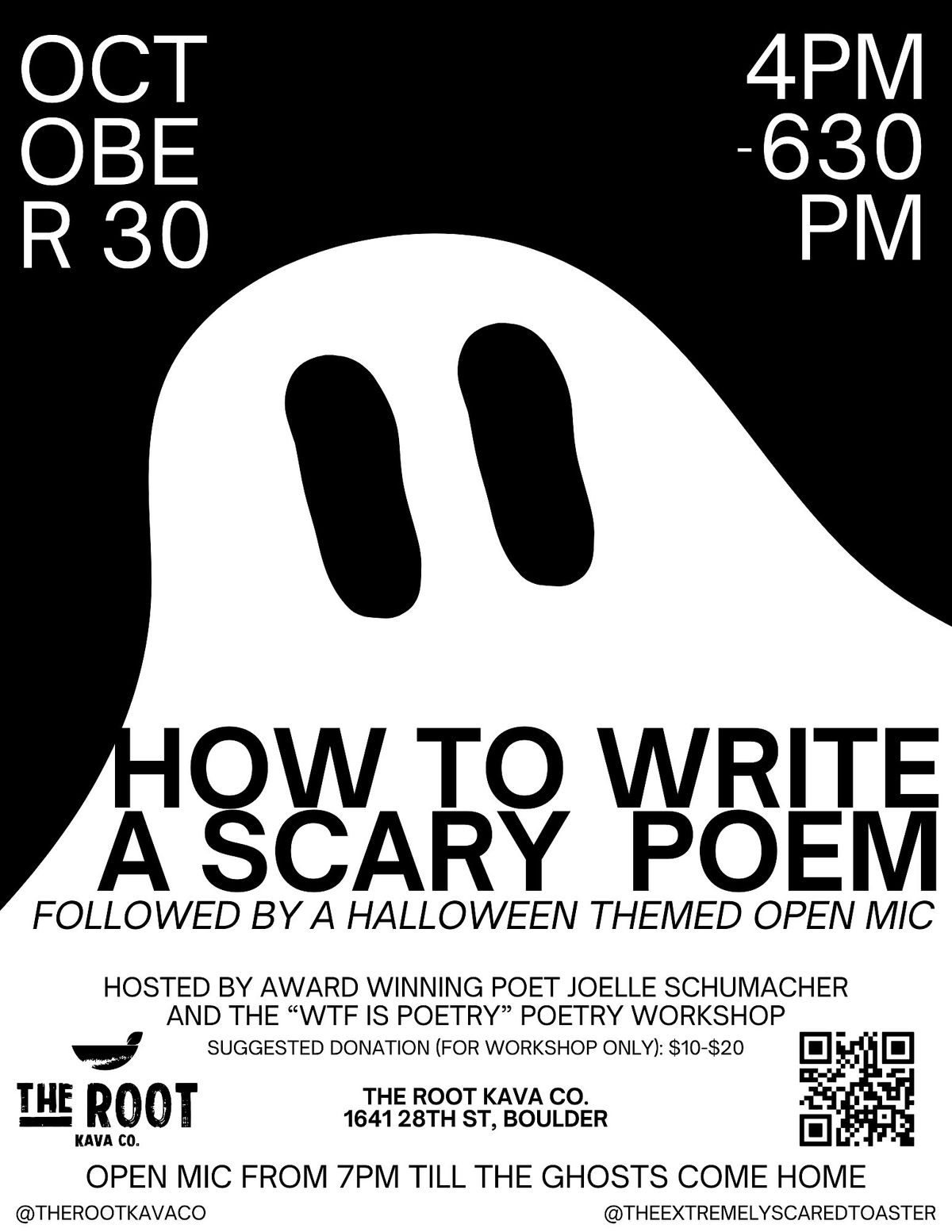 how to write a scary poem: a halloween themed writing workshop & open mic