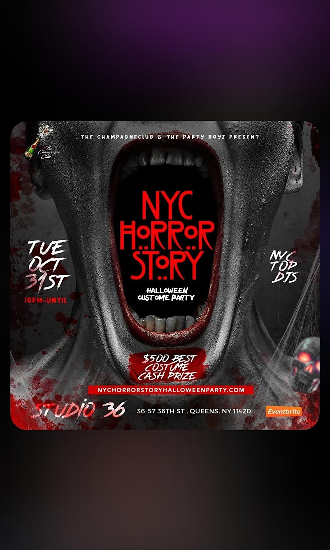 "NYC HORROR STORY" HALLOWEEN COSTUME PARTY OCT 31ST (TUE) STUDIO 36