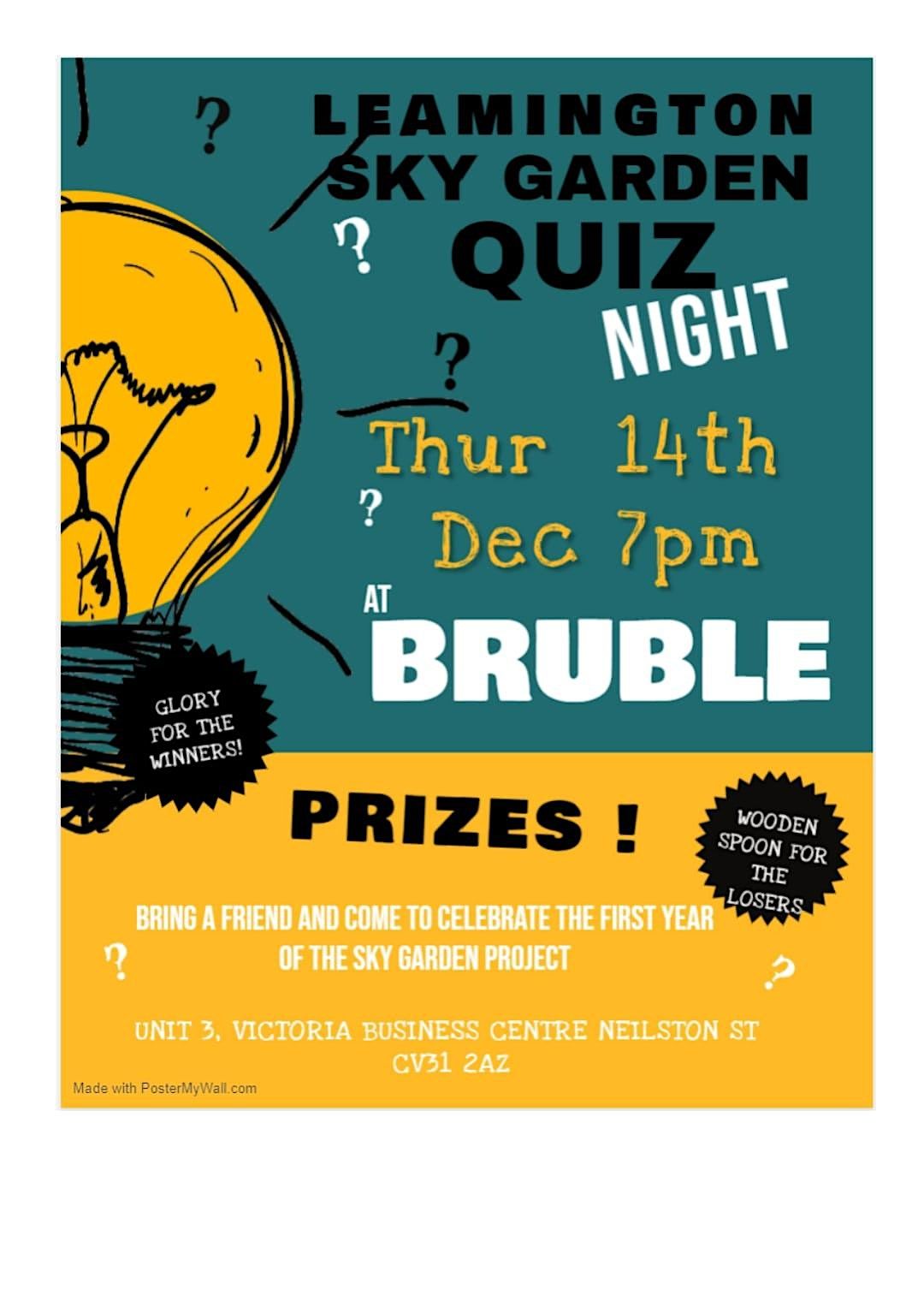 Leamington Sky Garden Free Quiz Night BRUBL, Royal Leamington Spa