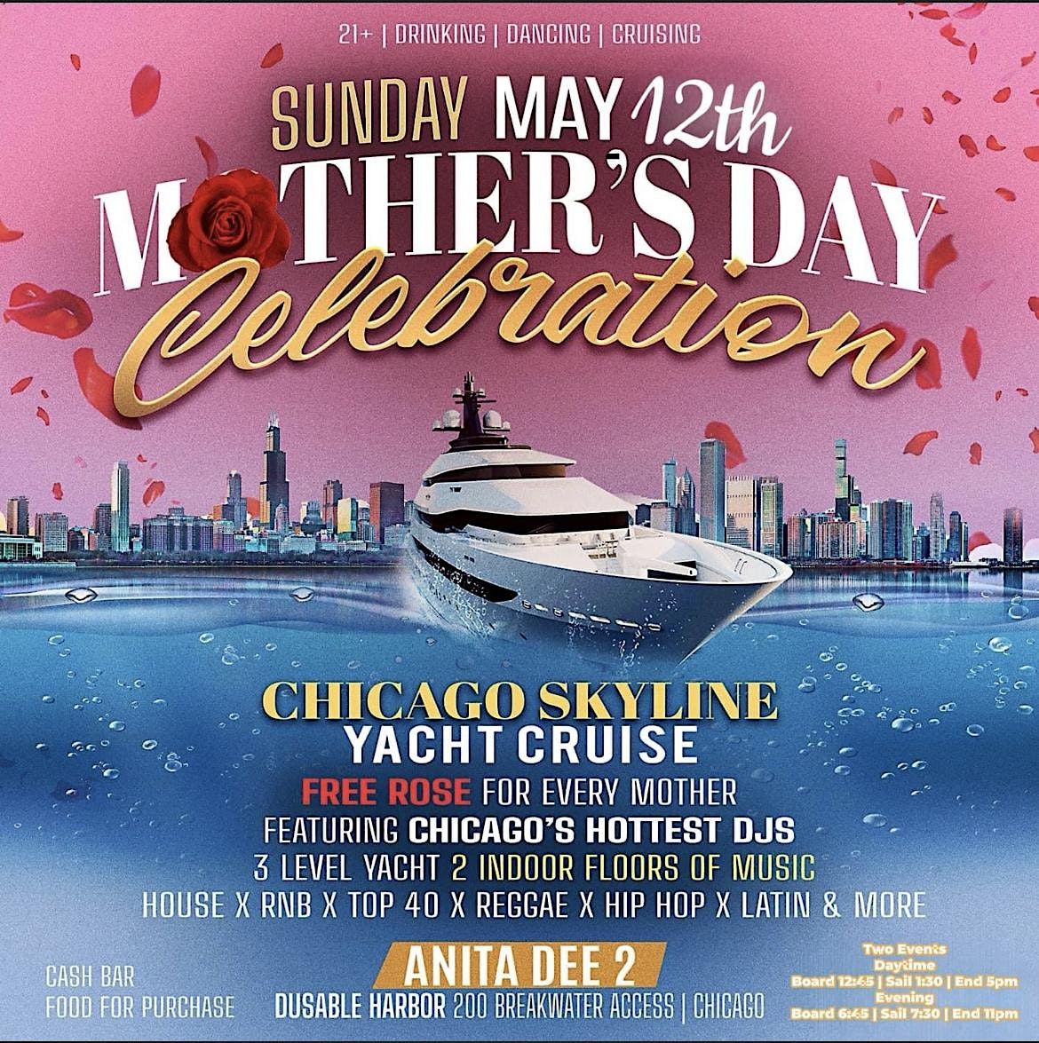 Mother\u2019s Day  (DayTime) Celebration On The  Yacht  (3 Levels of Music)
