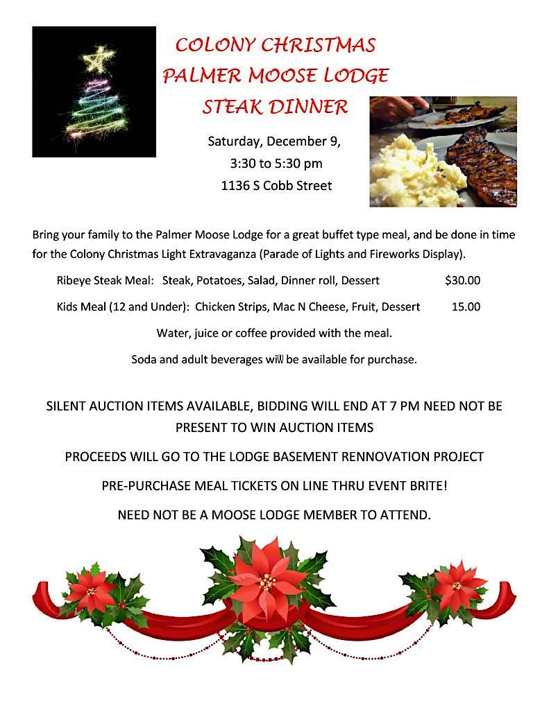 Colony Christmas Steak Night at the Palmer Moose Lodge 1136 South