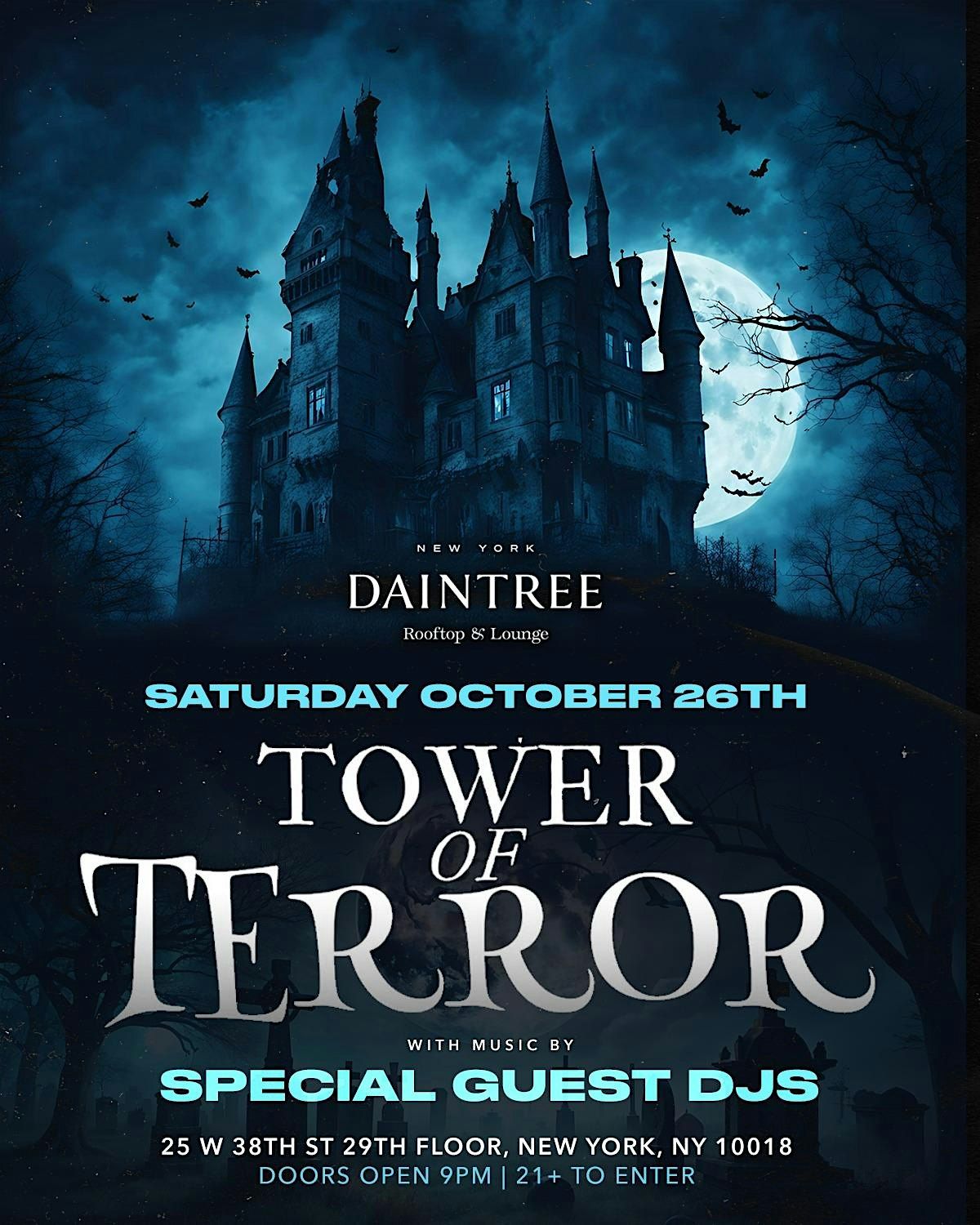 Halloween Tower of Terror Party at Daintree Rooftop NYC (Hendrick's Hotel)