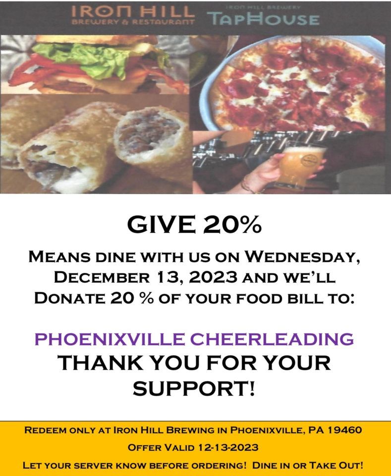 Phoenixville Cheerleader Dine and Donate Iron Hill Brewery