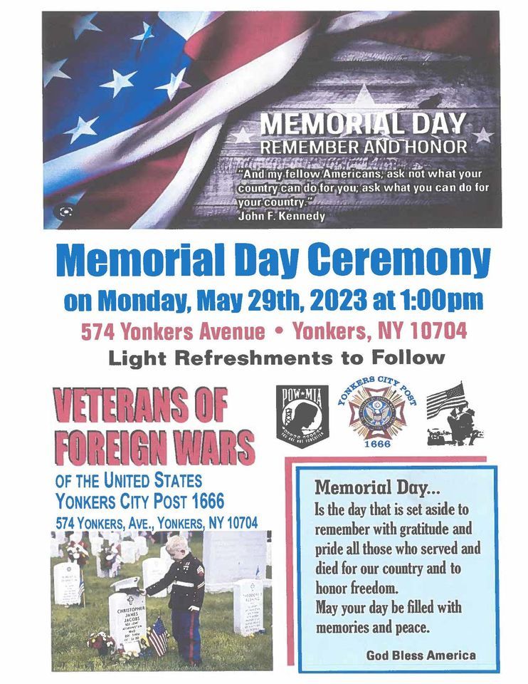 Memorial Day Ceremony Veterans of Foreign Wars VFW Yonkers NY