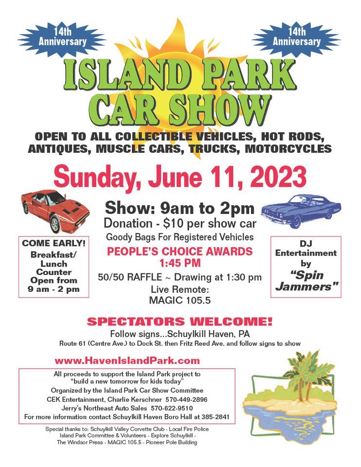 Island Park Car Show Schuylkill Haven Island Park June 11, 2023