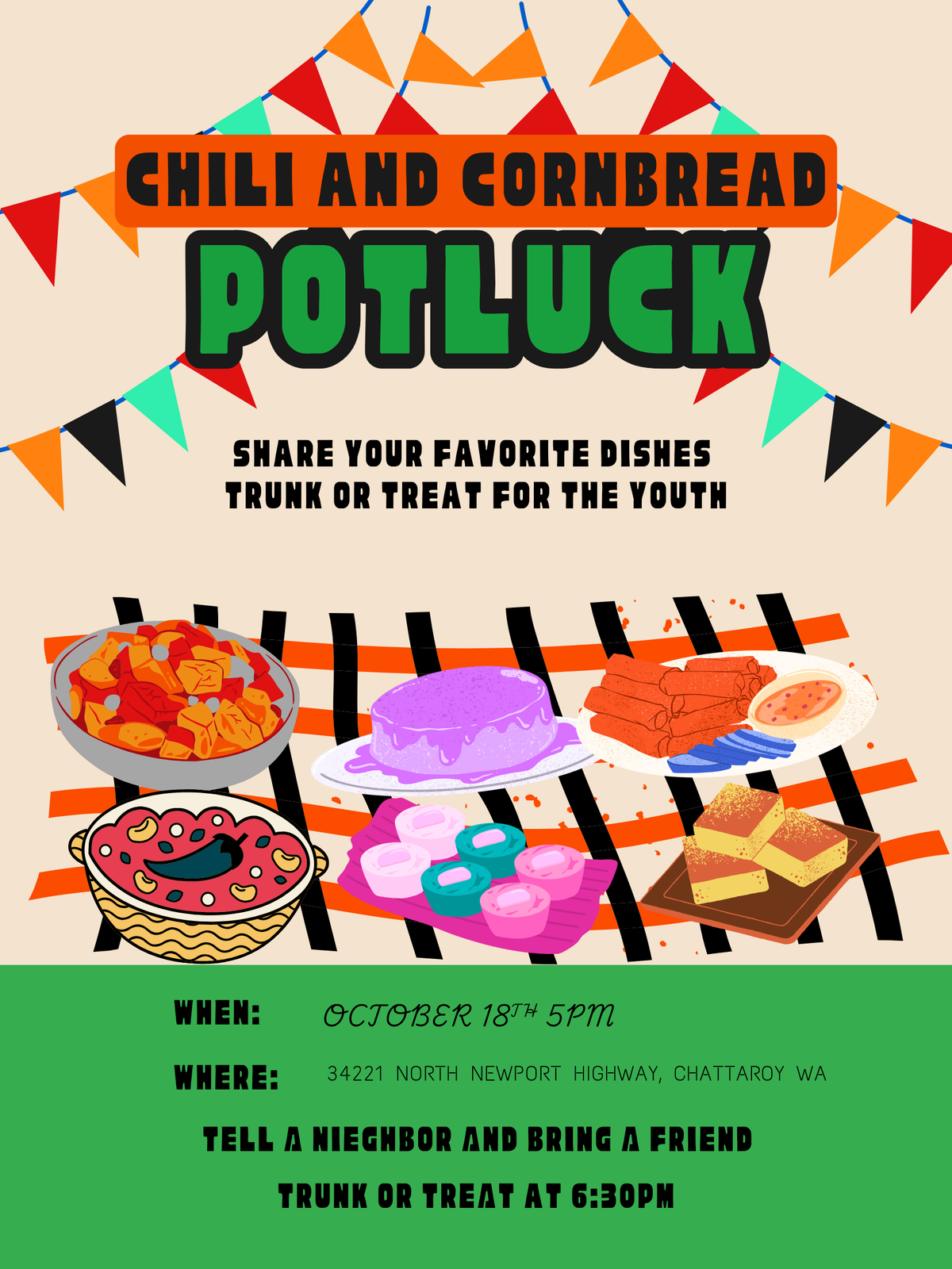 Clayton Ward Chili and Cornbread potluck & Trunk or Treat at The Church