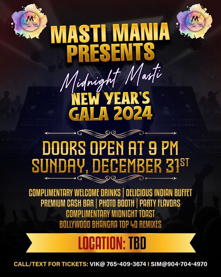 Midnight Masti Gala 2024 Jacksonville Florida December 31 to January 1