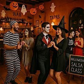 Free: Halloween Costume Salsa Dance Lessons: Tapas & Live Band