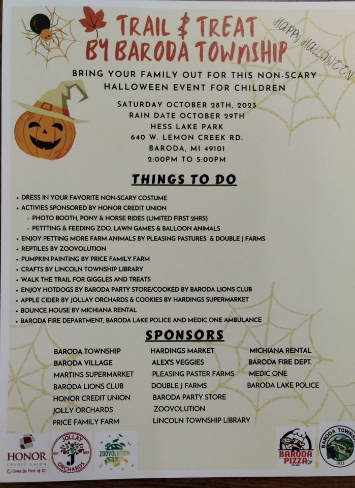 Trail &Treat By Baroda Township Baroda Township Park/Hess Lake Park