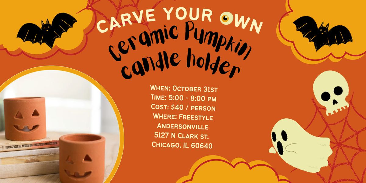 Carve Your Own Ceramic Pumpkin Candle Holder