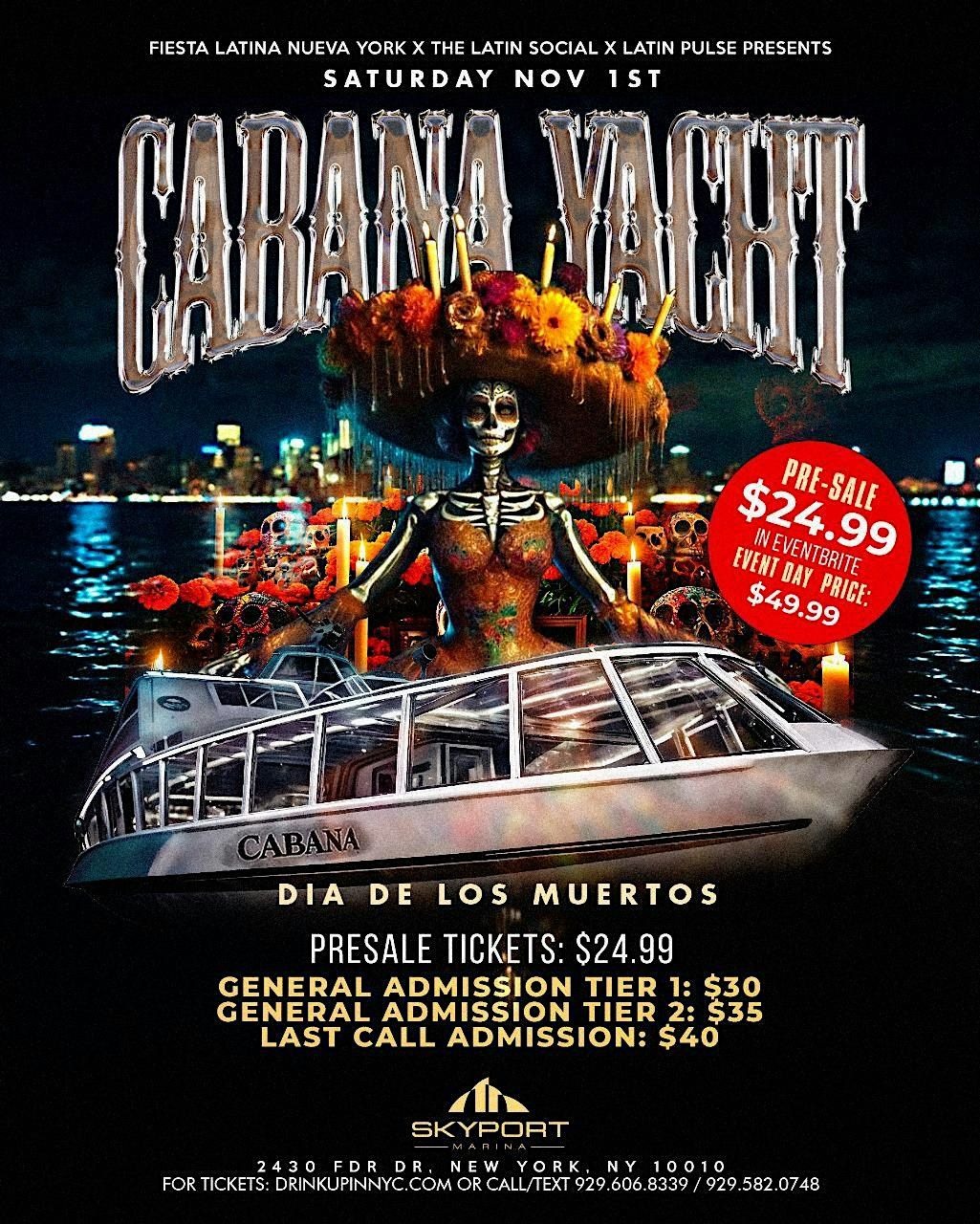 DIA DE LOS MUERTOS - HALLOWEEN PARTY ON THE HUDSON (CABANA YACHT)