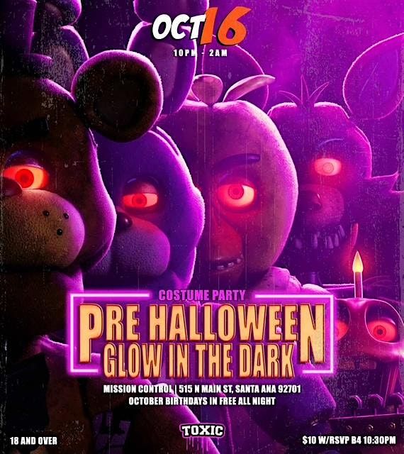 PRE HALLOWEEN "GLOW IN THE DARK PARTY" @ MISSION CONTROL, THURSDAY OCT 16TH