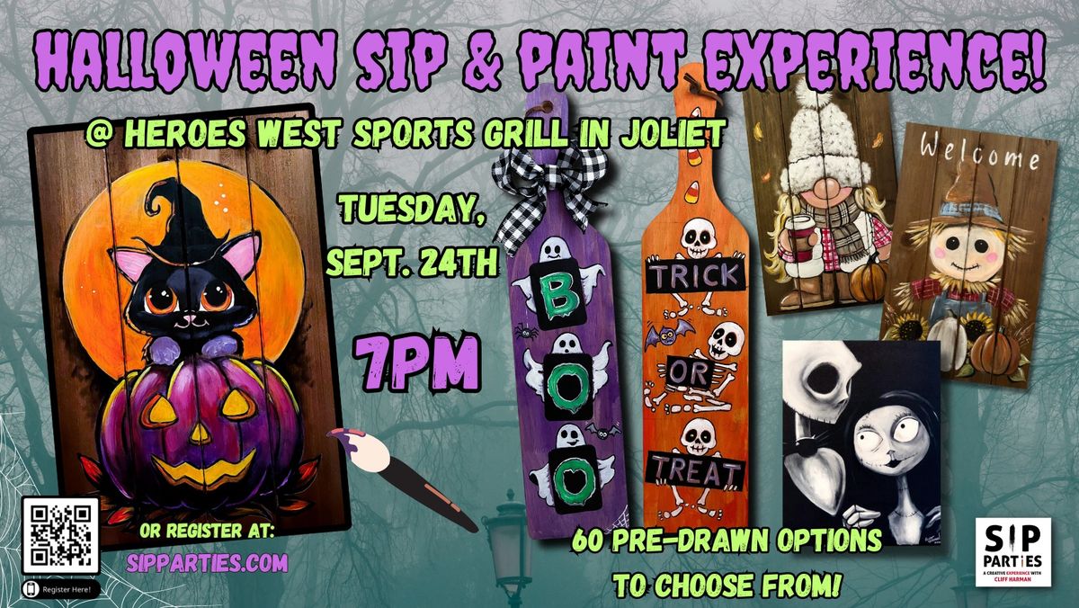 Pre-Drawn SIP & Paint Experience at Heroes West Sports Grill in Joliet! Tuesday, Sept. 24th!