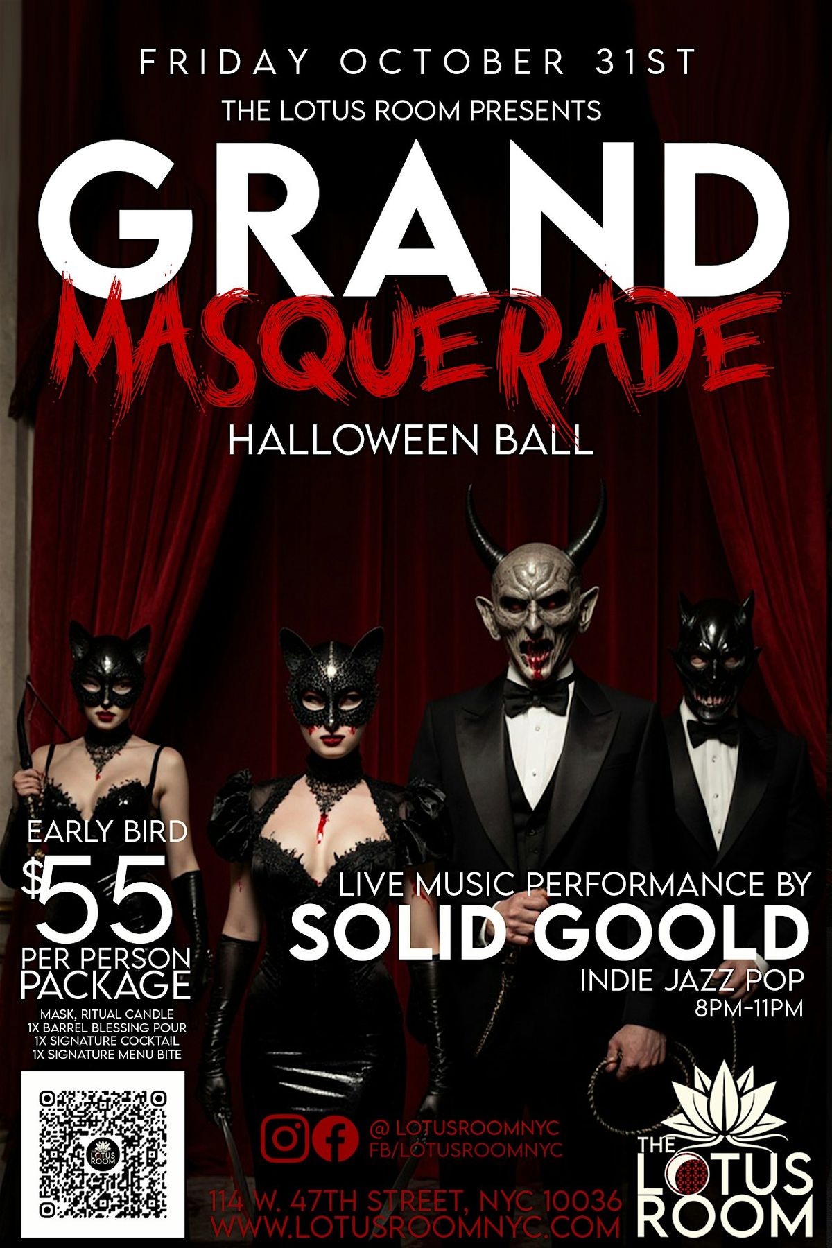 Food+Drink Package: Grand Masquerade Halloween Ball: SOLID GOOLD Fri Oct 31