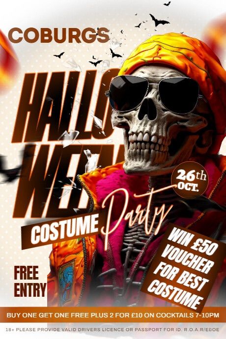 HALLOWEEN COSTUME PARTY | FREE ENTRY | BUY ONE GET ONE FREE 7-10pm | \u00a350 BAR TAB TO BE WON