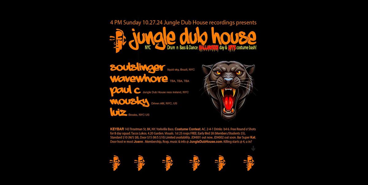 Jungle Dub House: NYC Drum n Bass & Dance Halloween Day n Nite bash!