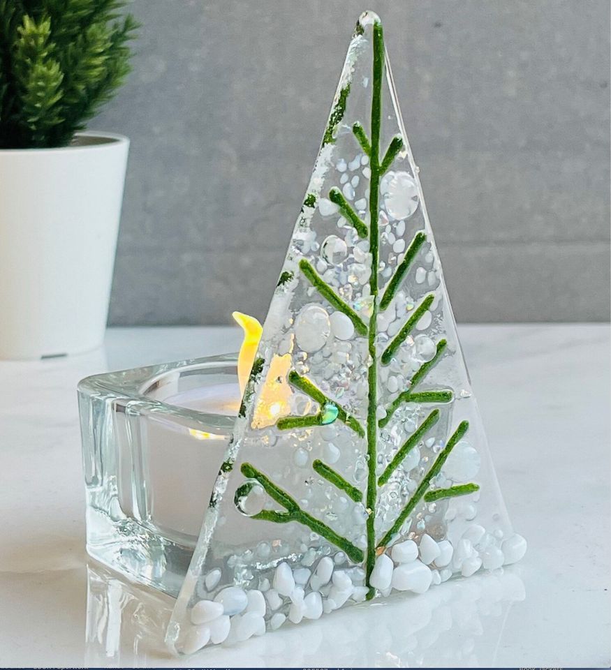 Mini Fused Glass Christmas Tree Tea Light Creative Spark Arts, New