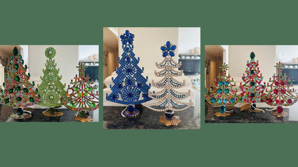 Vintage Czech Rhinestone Collectible Christmas Trees Trunk Show The