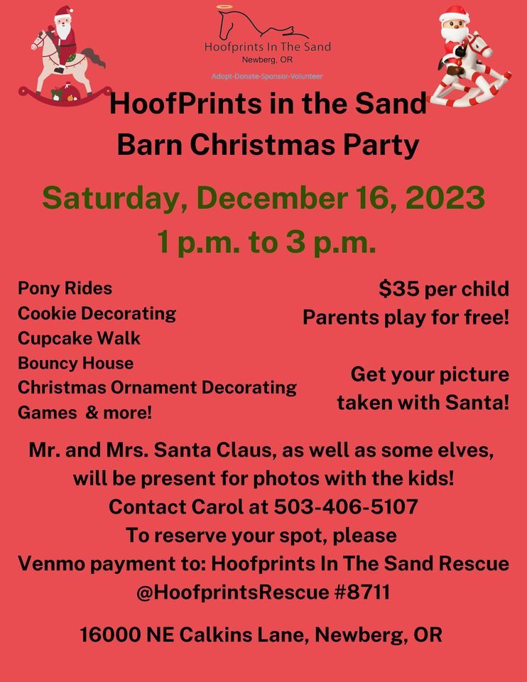 Hoofprints in the Sand Christmas Barn Party Hoofprints in the Sand